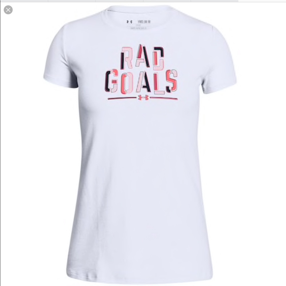 UNDER ARMOUR GIRLS SIZE YMD GRAPHIC WHITE TEE.